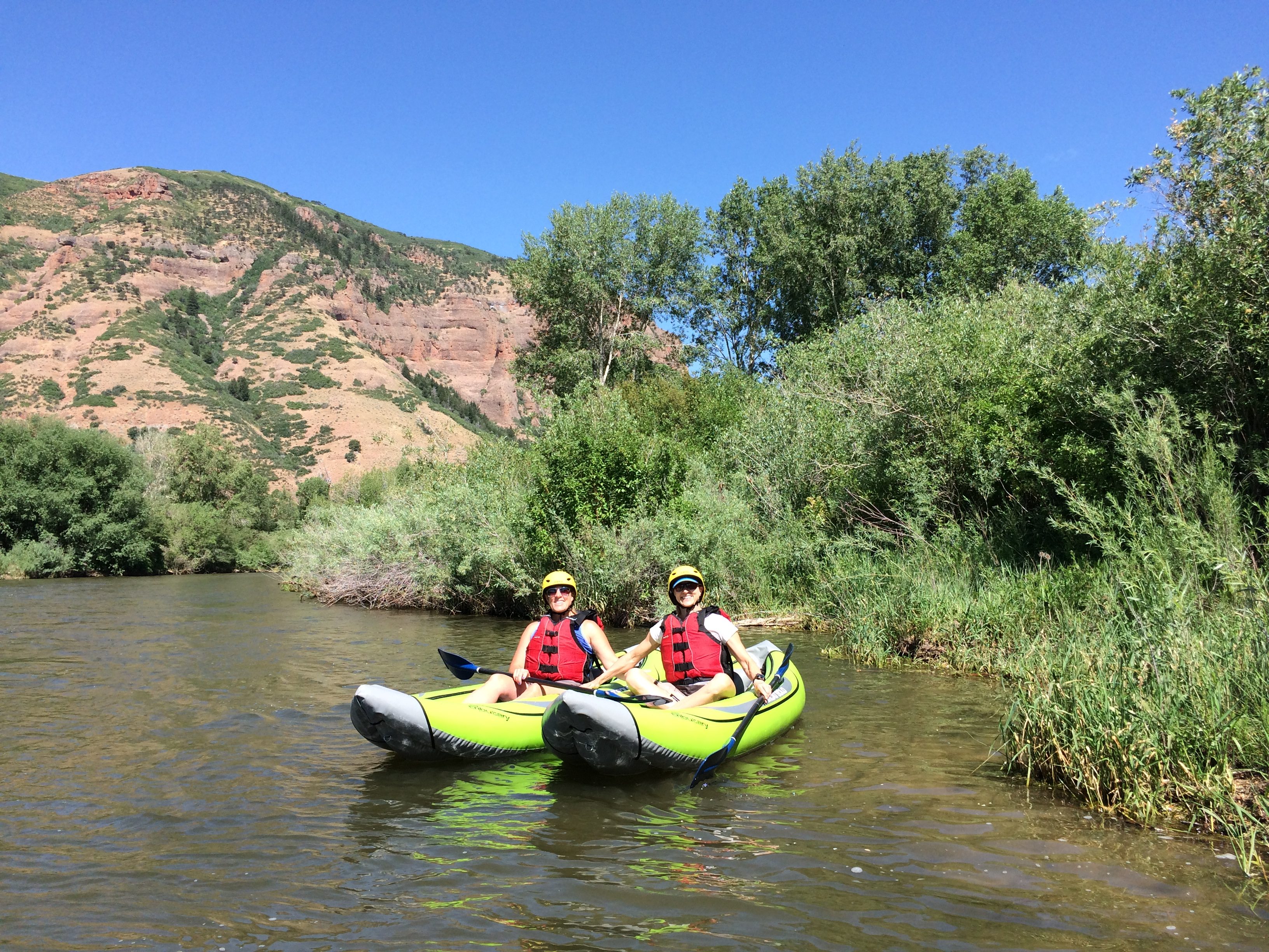 Paddling inflatable kayaks on the Weber River